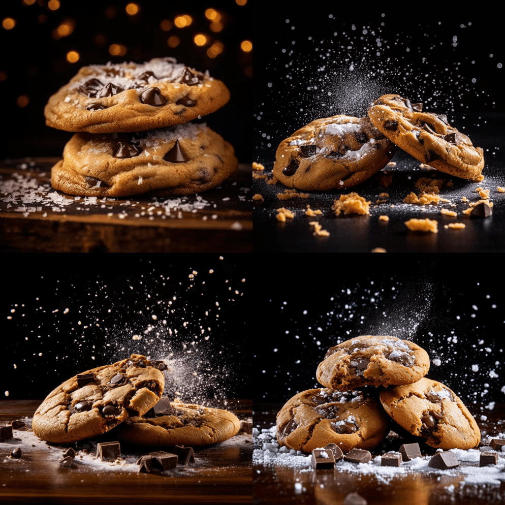 食物摄影，美味的巧克力饼干，黑色背景，摄 - Midjourney Prompt