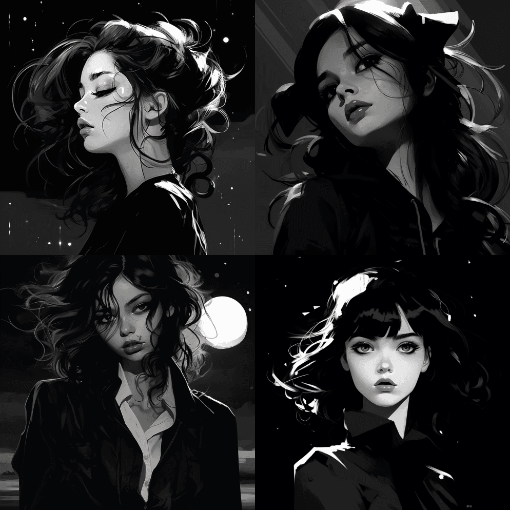 一个脸上长着头发，长着耳朵的煤气灯女孩的 - Midjourney Prompt