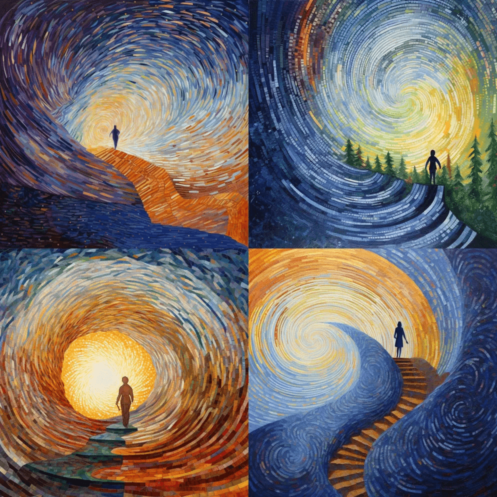 人画人在这个梦的路上我，在风格上发光的山 - Midjourney Prompt