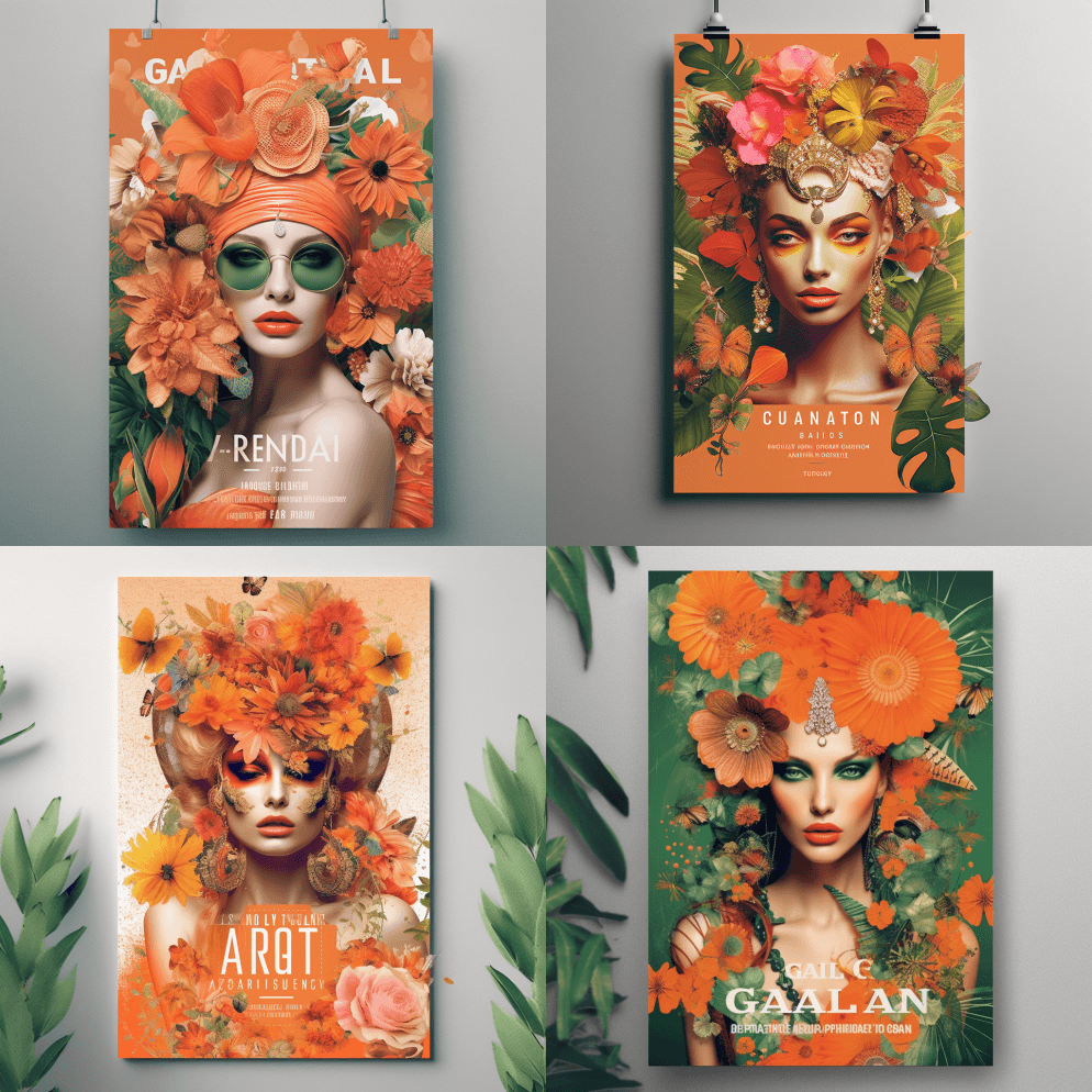 一张充满活力的花园派对传单，以橙色和绿色 - Midjourney Prompt