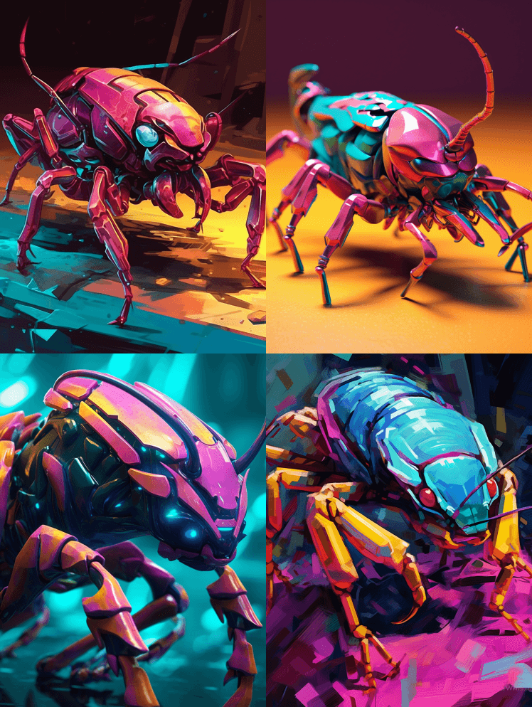 洋红、黄绿色、绿松石和烧橙色的天蝎座3D - Midjourney Prompt