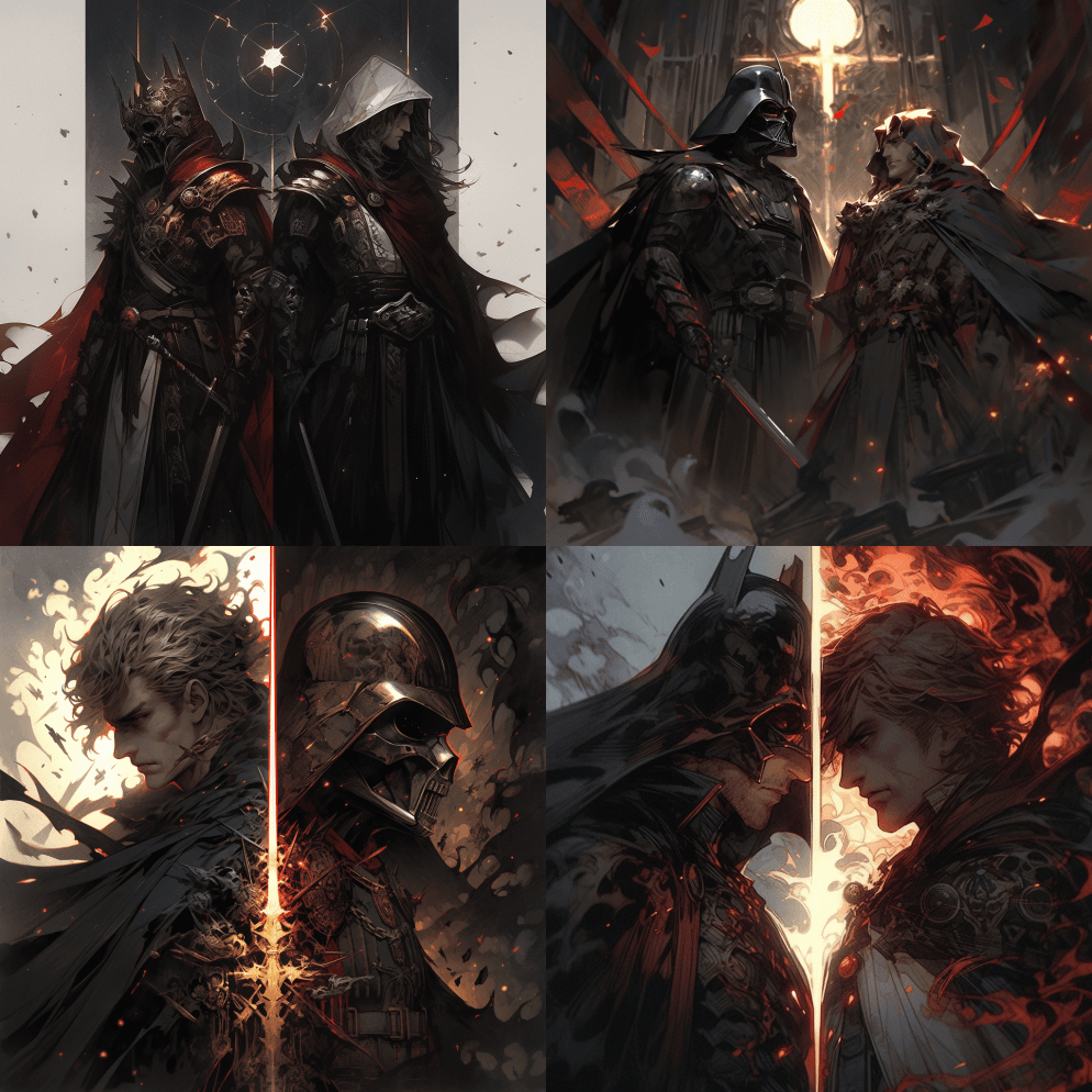 达斯·维德和阿纳金·天行者划分了形象的两 - Midjourney Prompt