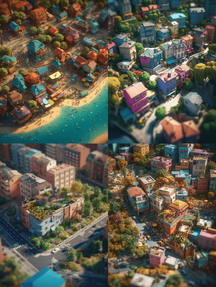 图像构图简单，斜移，鸟瞰，可爱，C4D， - Midjourney Prompt