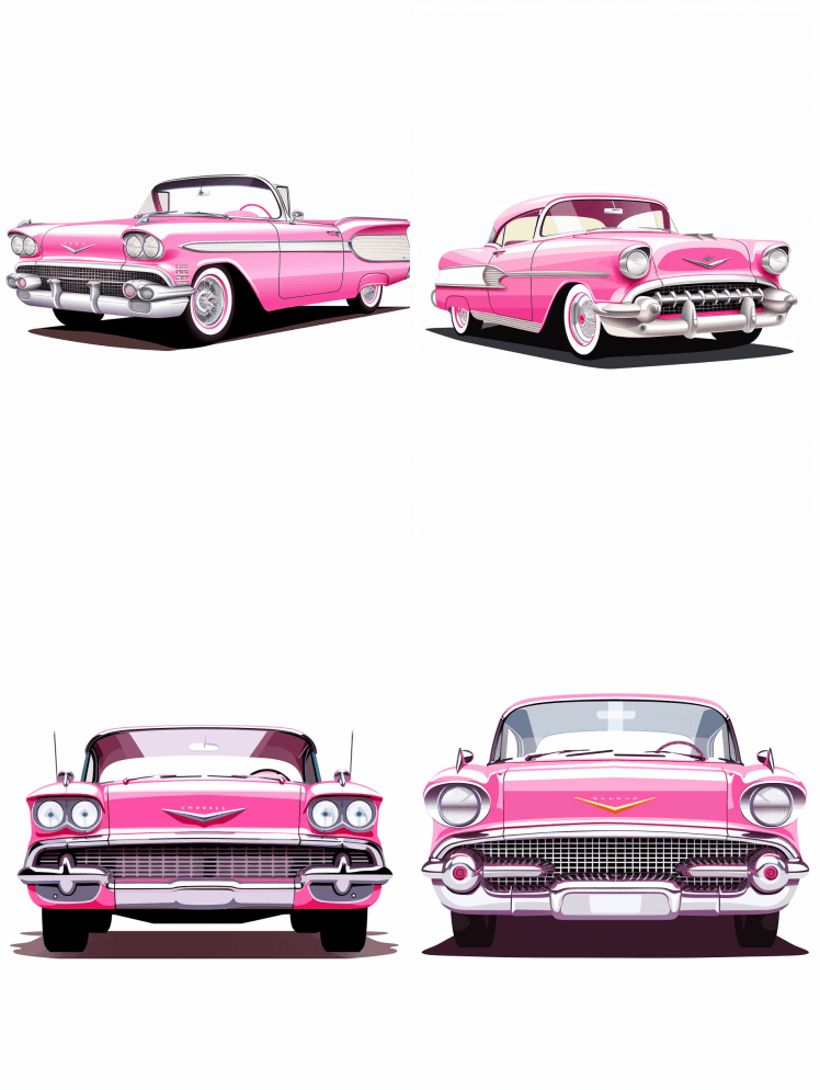 一辆复古的火辣粉色顺风车的平面矢量，女性 - Midjourney Prompt