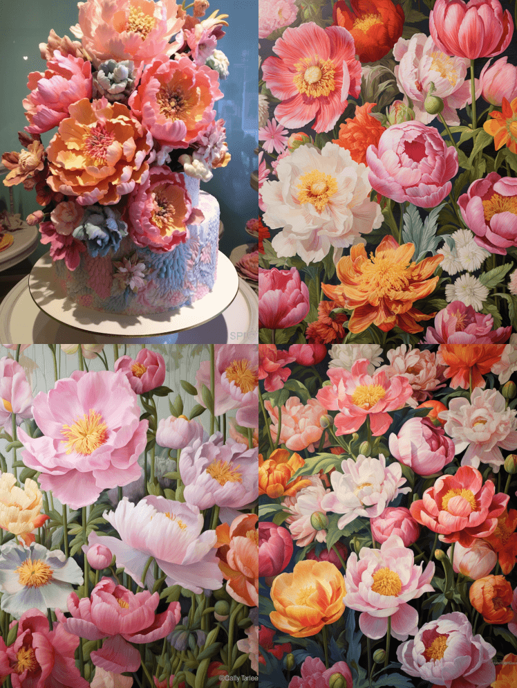 美丽细致的手绘牡丹花田麦肯齐儿童 - Midjourney Prompt