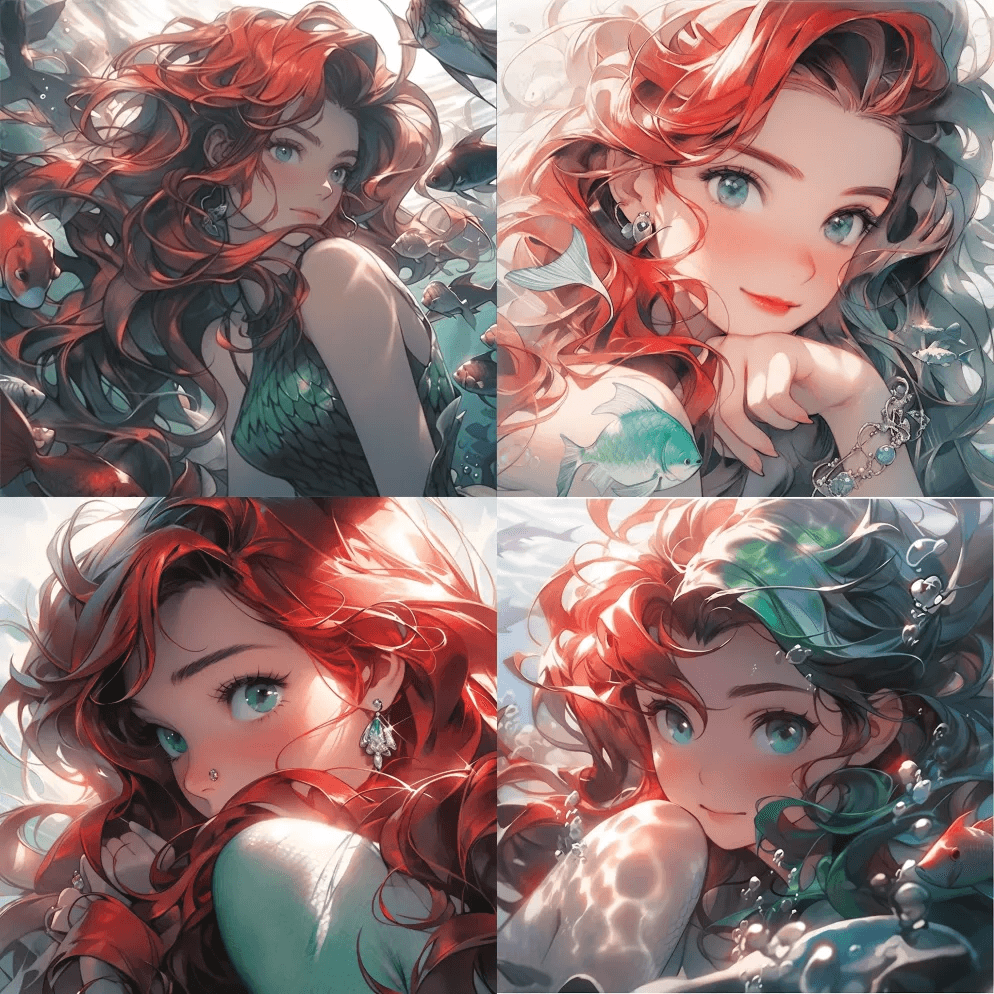 迪士尼+皮克斯的关键视觉，小美人鱼Ari - Midjourney Prompt