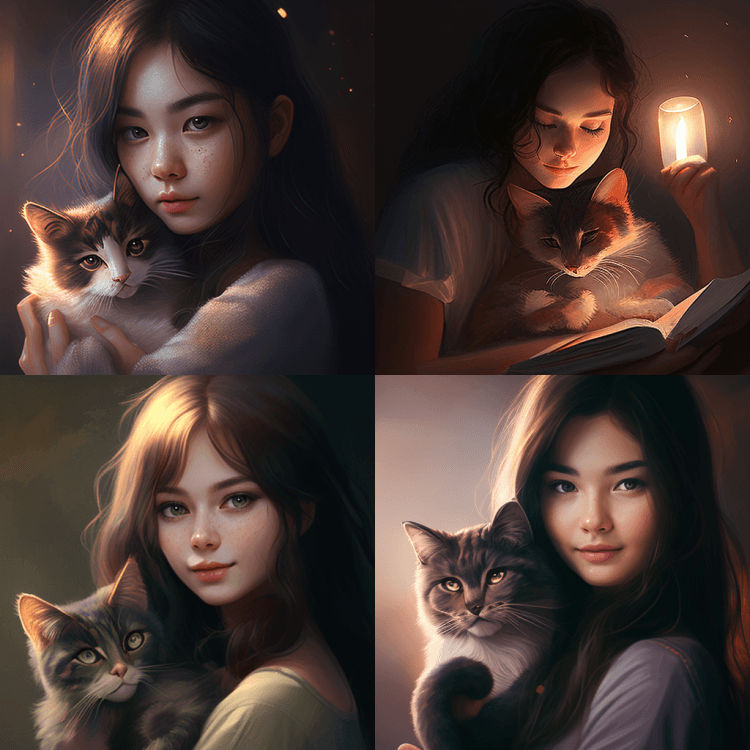 美丽的女人与可爱的猫 - Midjourney Prompt