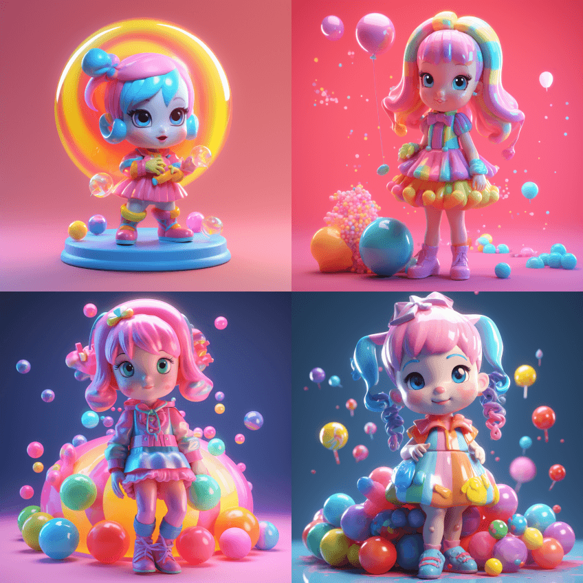 可爱的糖果女孩，全身，搅拌机，糖果色，塑 - Midjourney Prompt