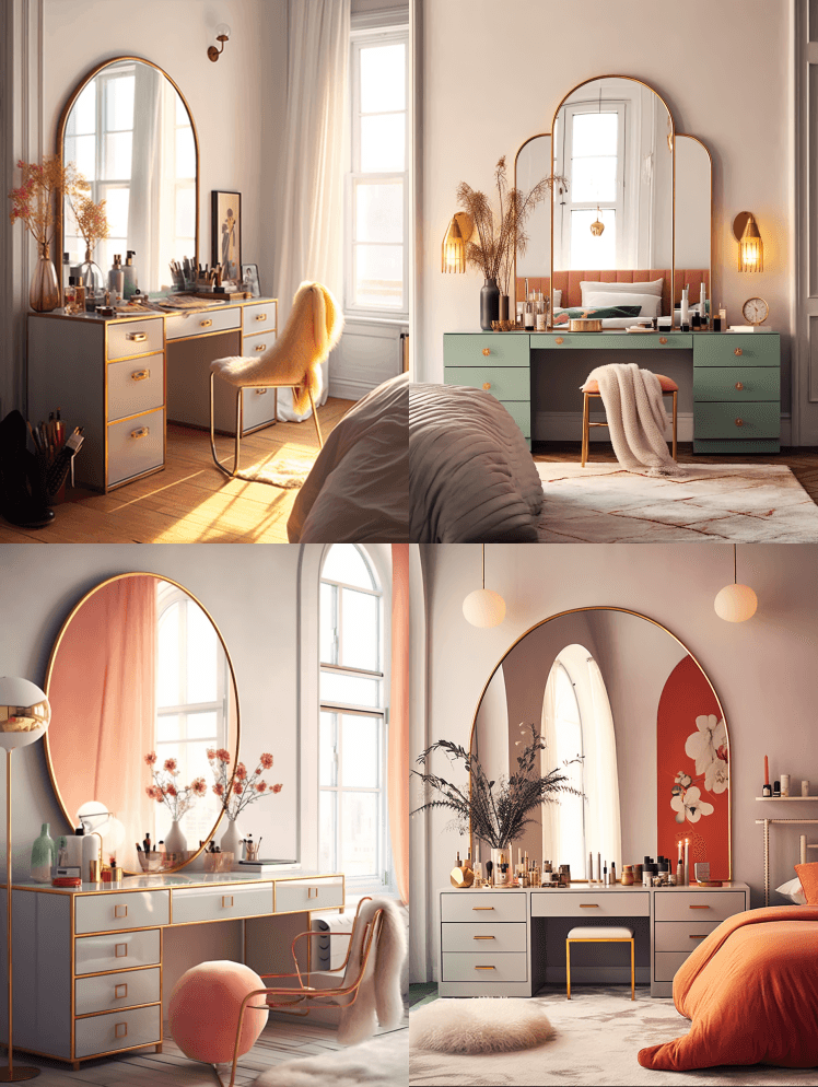 美国卧室场景：1.挂在墙上的长方形镜子： - Midjourney Prompt