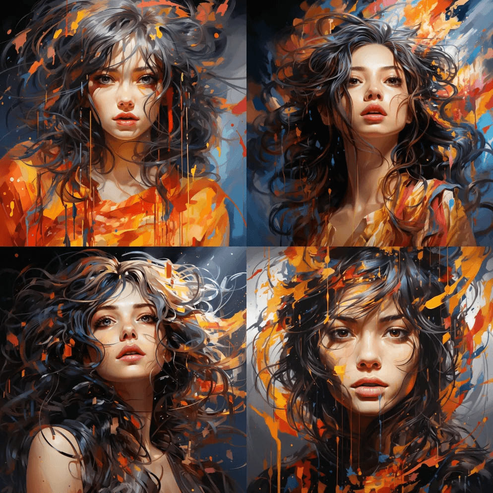 五颜六色的女人，身后漂浮着彩色条纹，赛博 - Midjourney Prompt