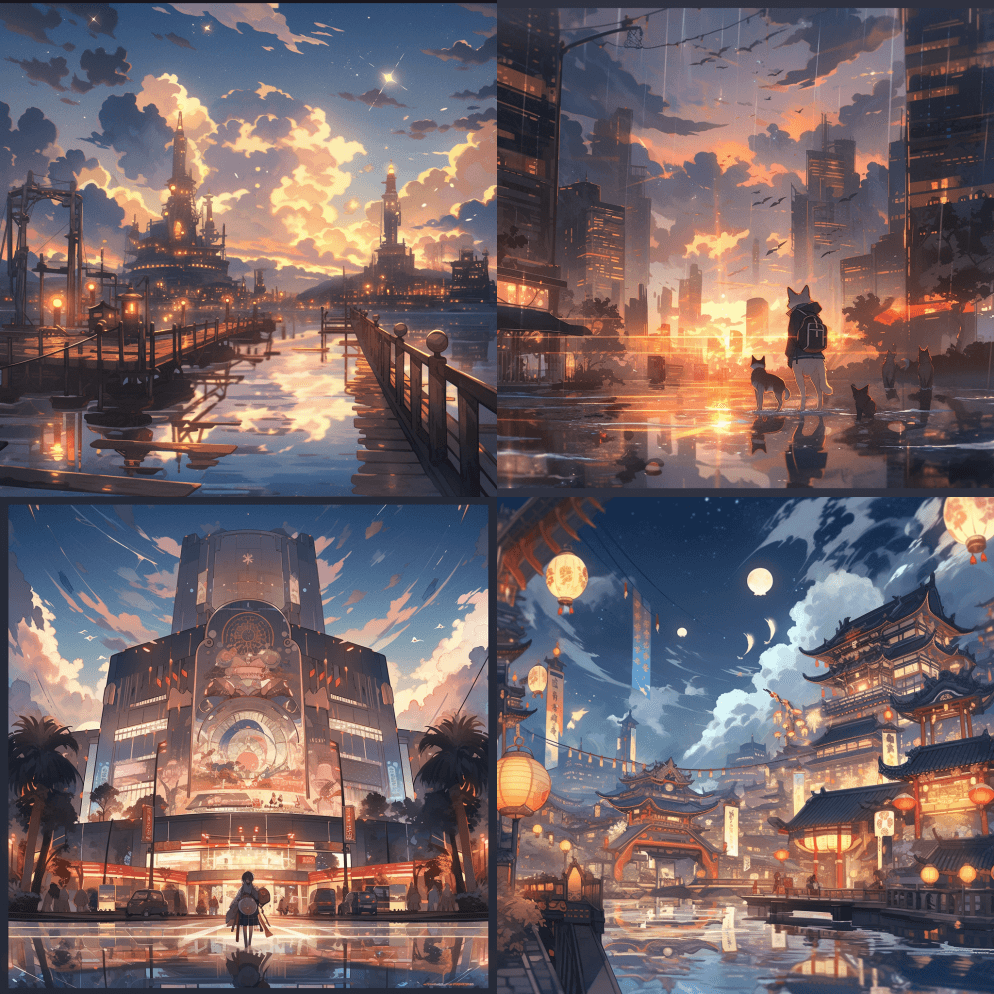 在我梦中令人惊叹的大都市里的崇高的晚间超 - Midjourney Prompt