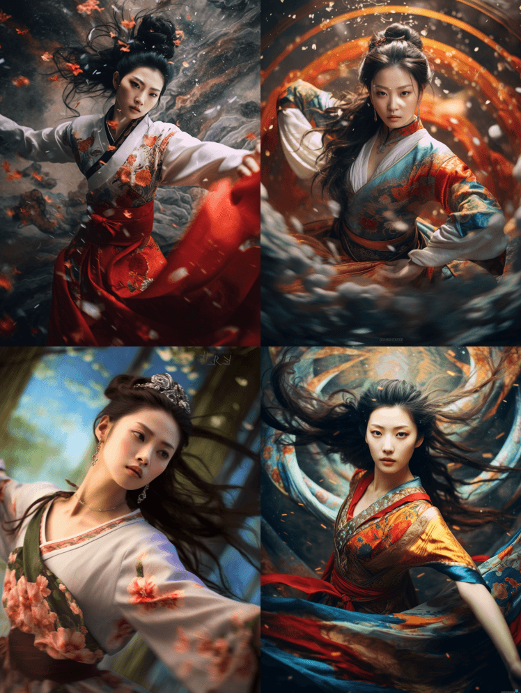武侠风，漂亮胸膛，春林里优雅的中国女孩， - Midjourney Prompt