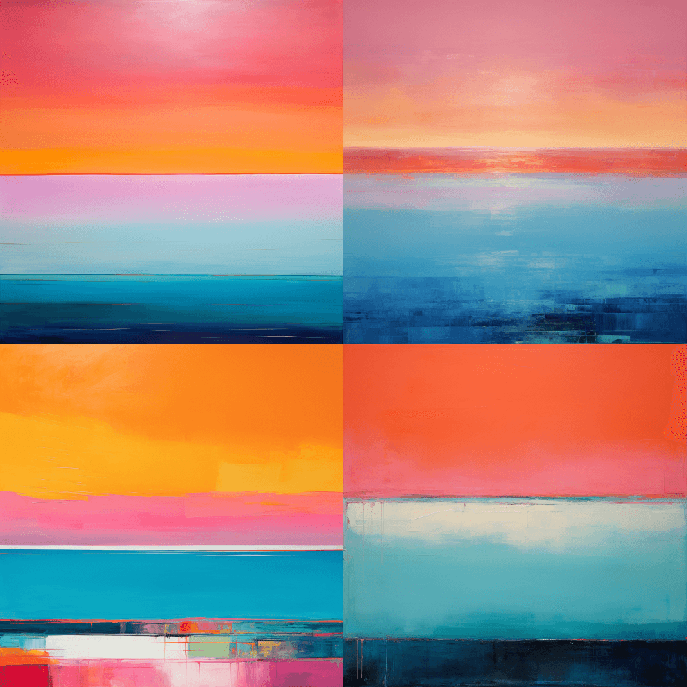 宁静的地平线,层层鲜艳的色彩交融在一起, - Midjourney Prompt