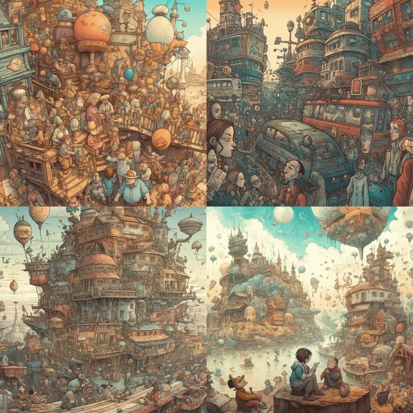 一个由古怪的人物和超现实的经历组成的世界 - Midjourney Prompt