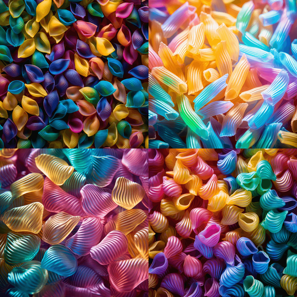 彩色半透明彩虹意面，食物摄影，高分辨率， - Midjourney Prompt