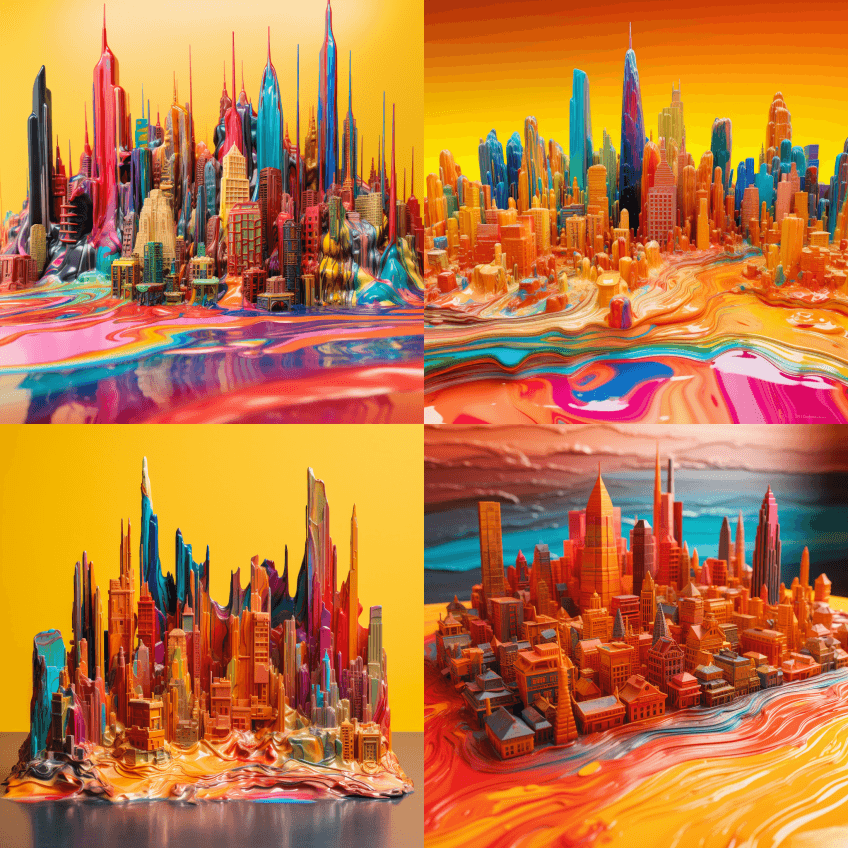 色彩鲜艳的超未来主义城市景观充满活力的熔 - Midjourney Prompt