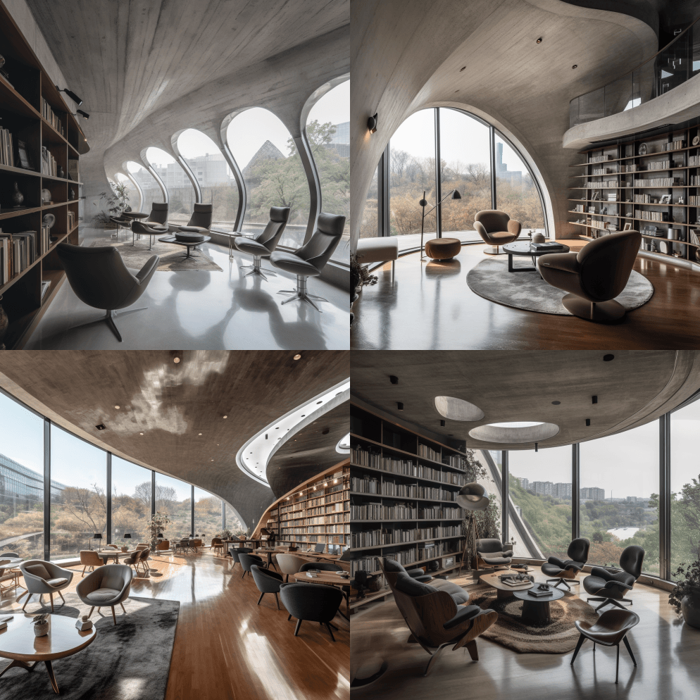 客厅里摆满了家具和很多窗户 - Midjourney Prompt