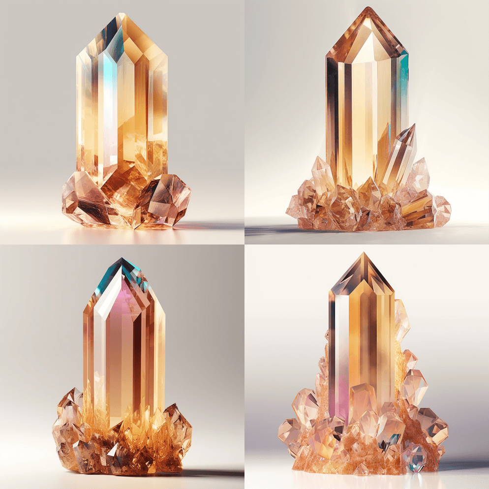 白色背景上的一串水晶地面上有很多折射 - Midjourney Prompt