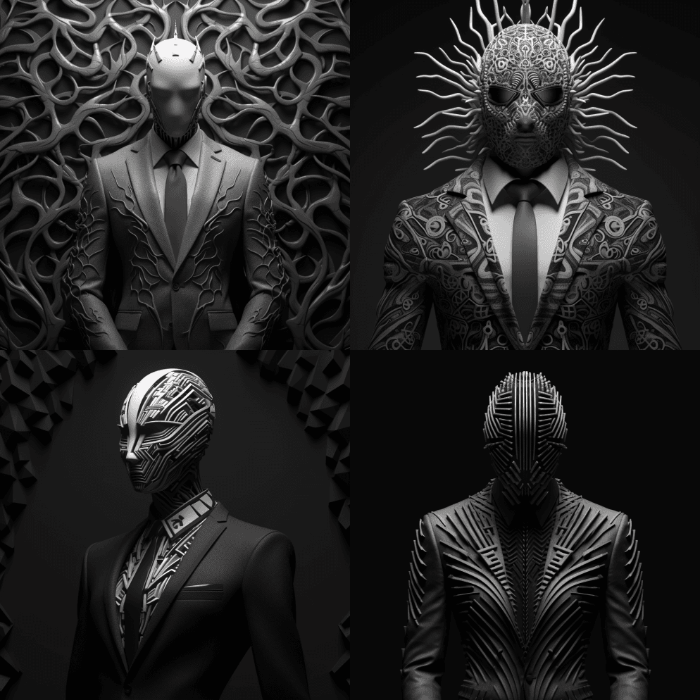 人装概念由艺术hgtv黑白3D模型，在虚 - Midjourney Prompt