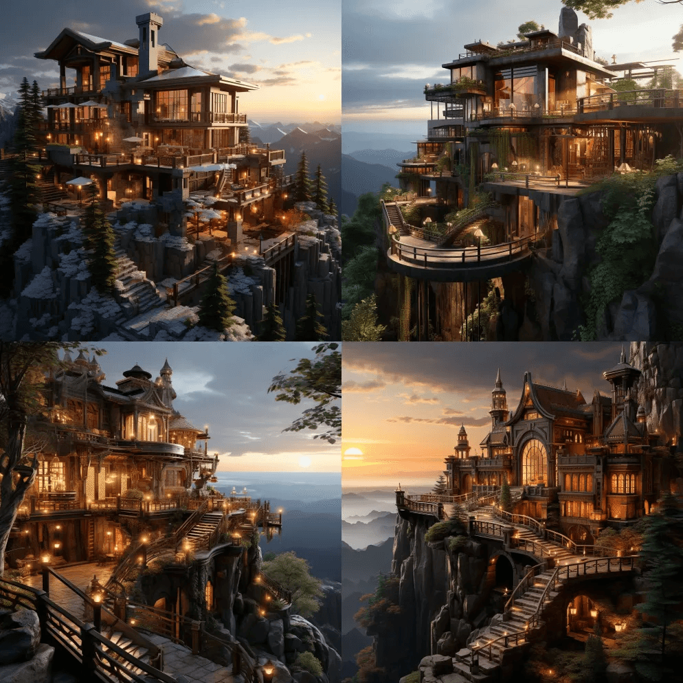 《我的世界》山顶上的房子弗兰克·劳埃德风 - Midjourney Prompt