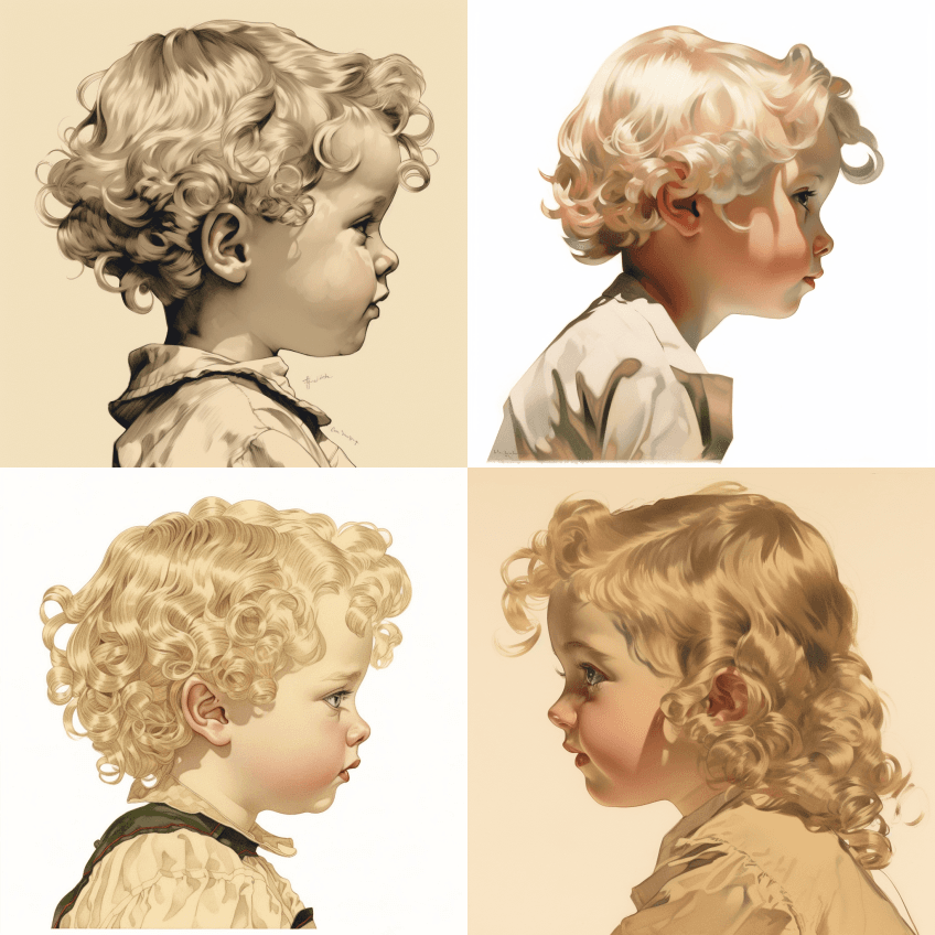 小卷发金发宝贝，侧视，Leyendeck - Midjourney Prompt