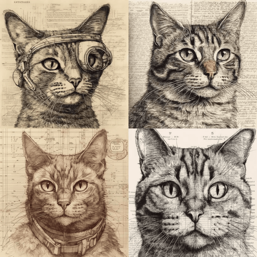 一张猫的肖像，轻快的，漂亮的，科幻的，非 - Midjourney Prompt