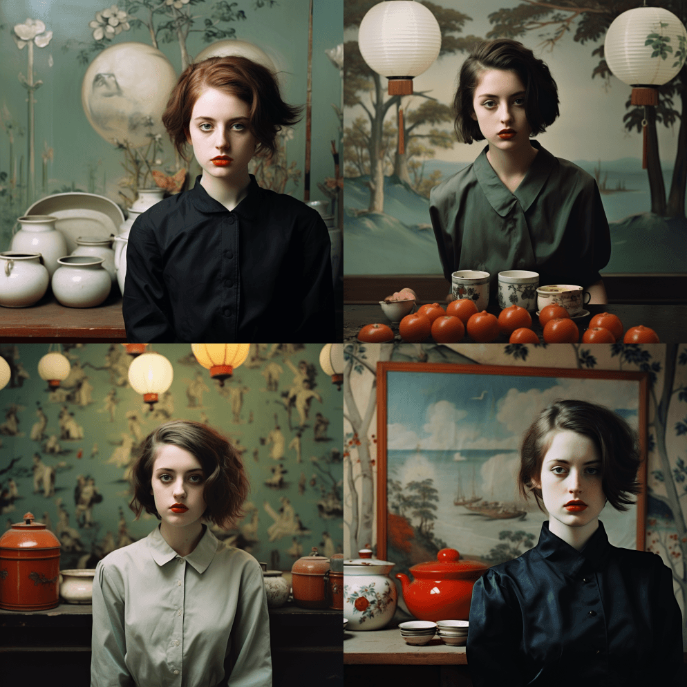 西方白人女孩有着完美美丽的深蓝色眼睛和非 - Midjourney Prompt