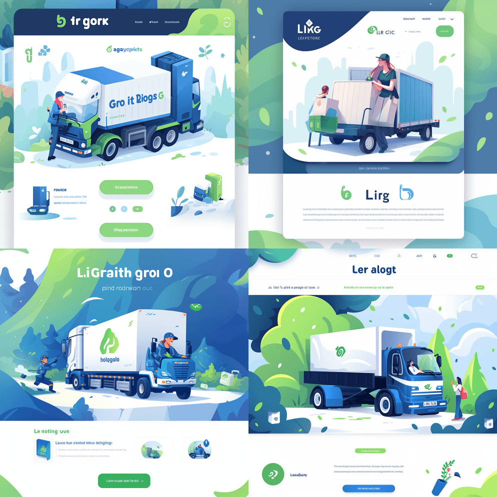 网站登录页面，为物流公司，蓝色和绿色，照 - Midjourney Prompt