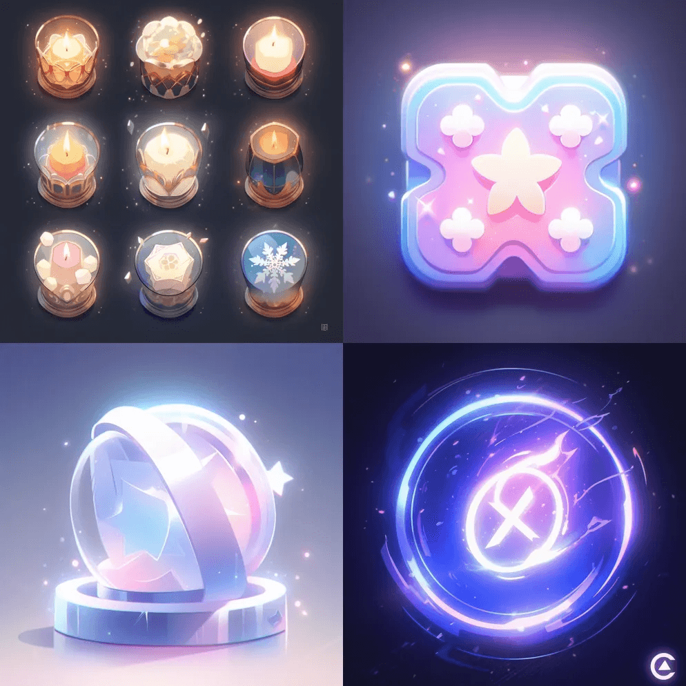 图标设计、灯光纹理、发光、滴水珠、3D、 - Midjourney Prompt