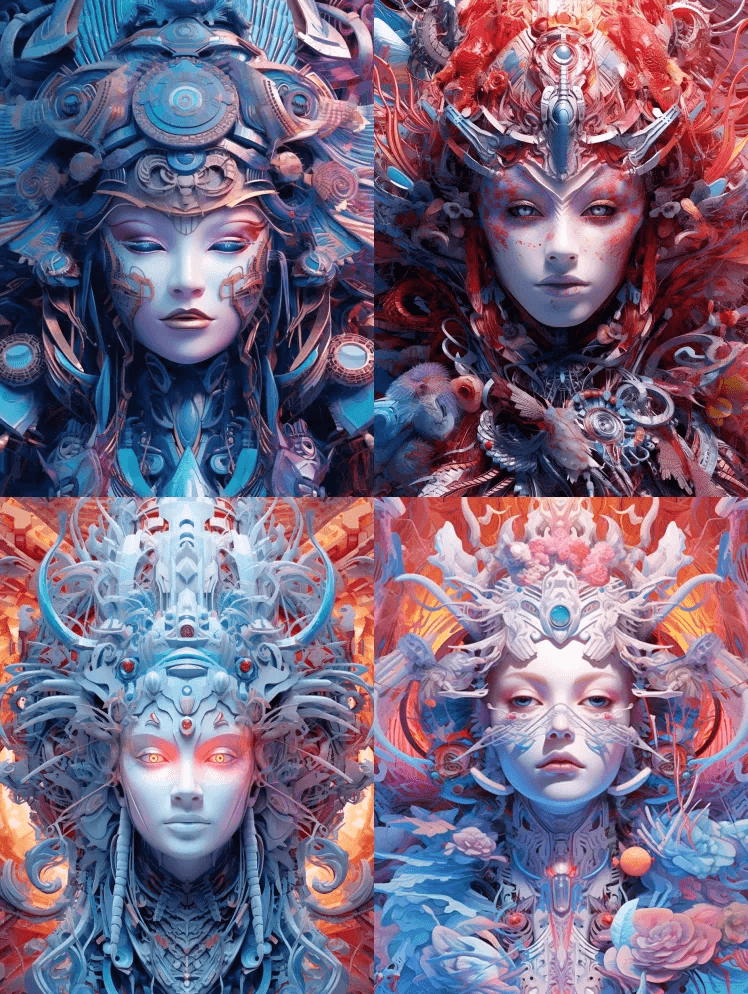 特写，动态，生物力学启发，海报般的，多色 - Midjourney Prompt