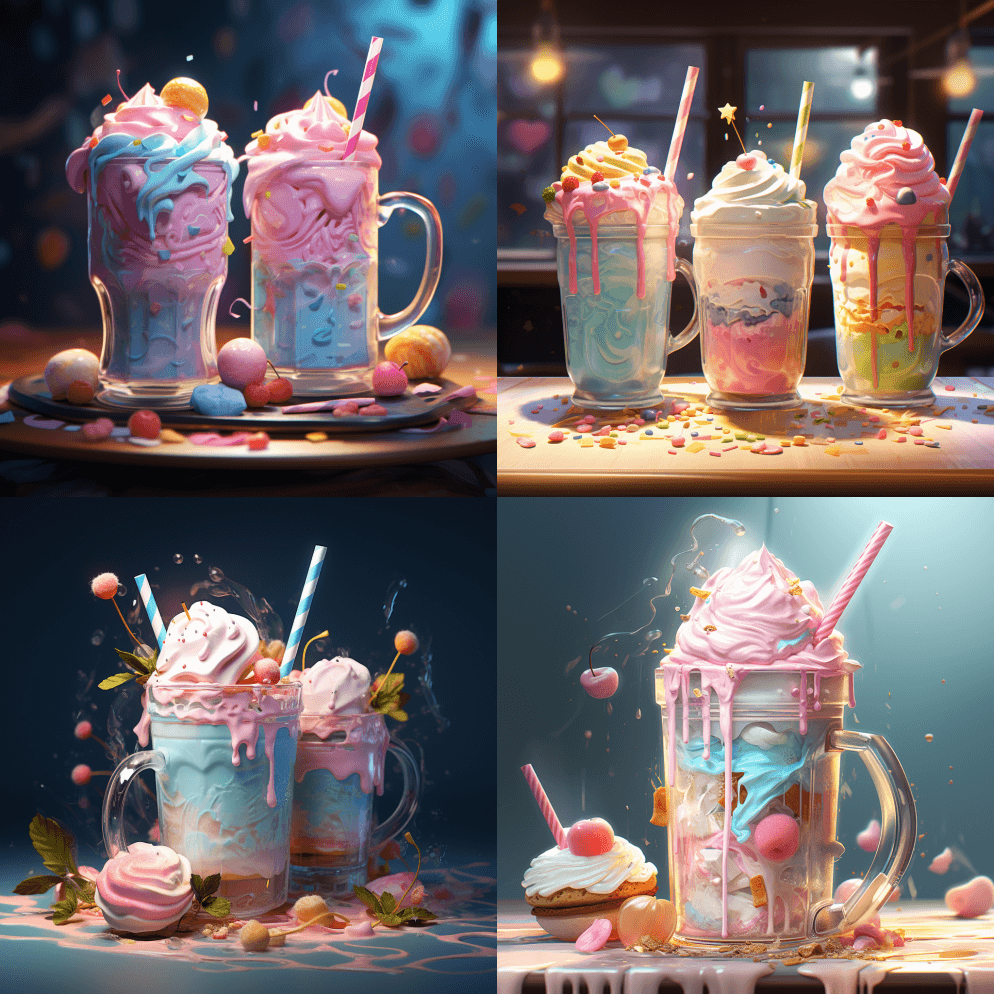 快速绘画风格的奶昔，粉色、黄色和海蓝宝石 - Midjourney Prompt