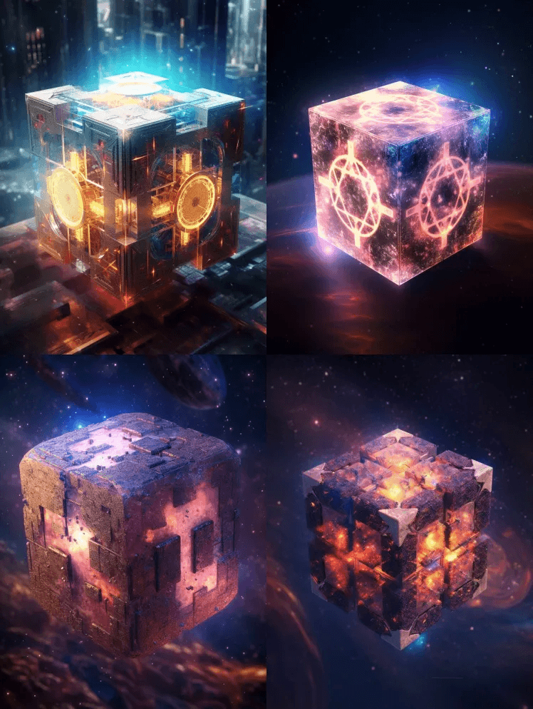 梅塔特隆的魔方作为一个无限的侧面骰子，抽 - Midjourney Prompt