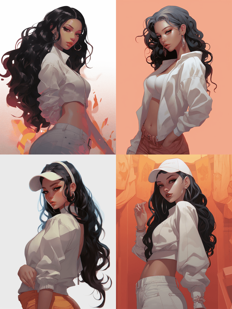 坏女孩俱乐部模特，嘻哈风格，简单的渐变色 - Midjourney Prompt
