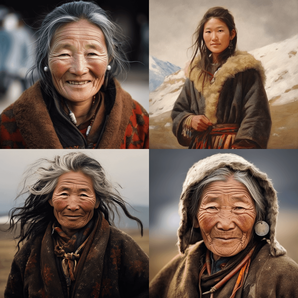 全身一位藏族美女40岁左右清澈的眼睛微笑 - Midjourney Prompt
