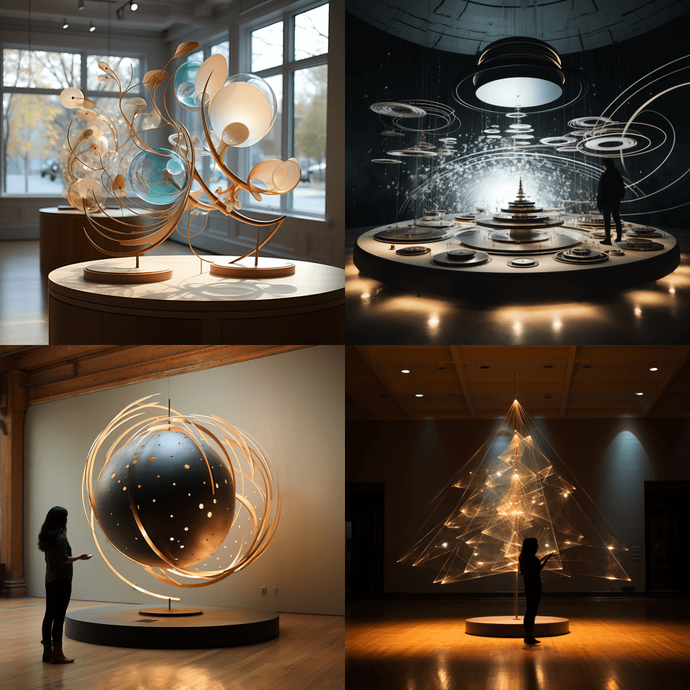 动感雕塑作为声音视觉器：融入工作室空间的 - Midjourney Prompt