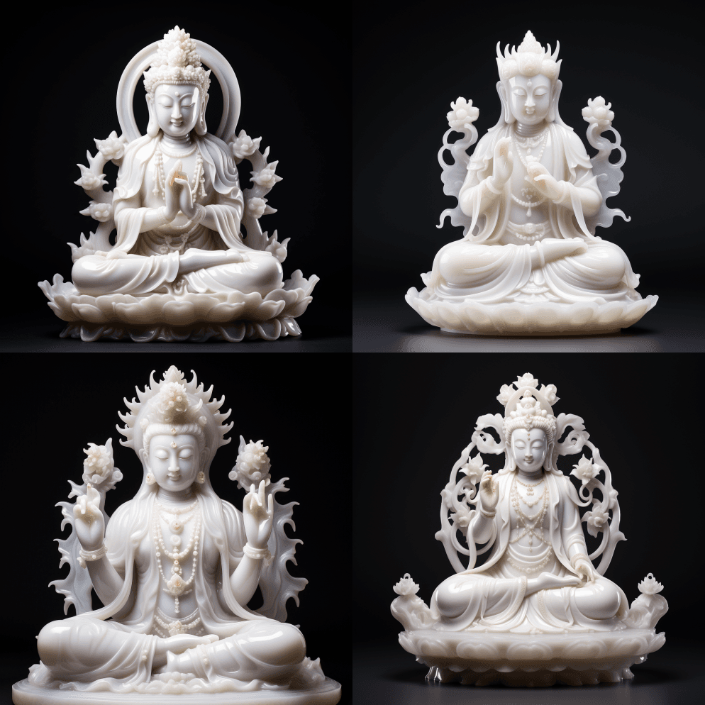 白玉纯观音菩萨，站立，双手紧握，面朝前方 - Midjourney Prompt
