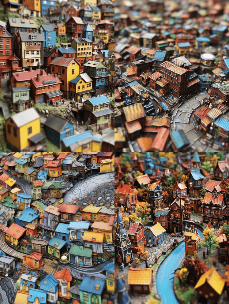 用五颜六色的金属板制作的小村庄，金属朋克 - Midjourney Prompt