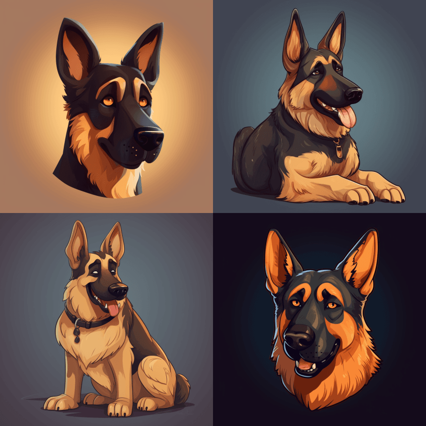 卡通风格的德国牧羊犬，8K - Midjourney Prompt