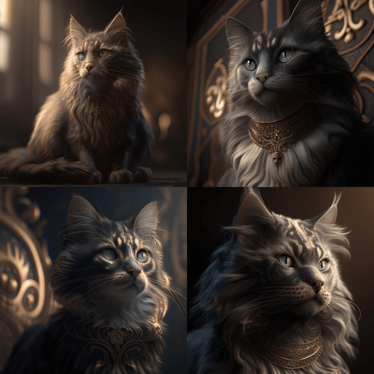 拥有美丽细丝毛皮的猫：：超宽镜头，体积照 - Midjourney Prompt