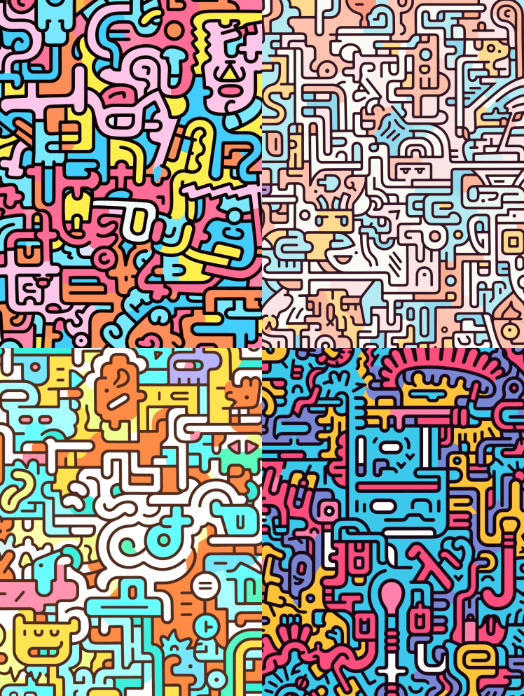 轮廓，轮廓风格，2D，平面设计，空白填充 - Midjourney Prompt