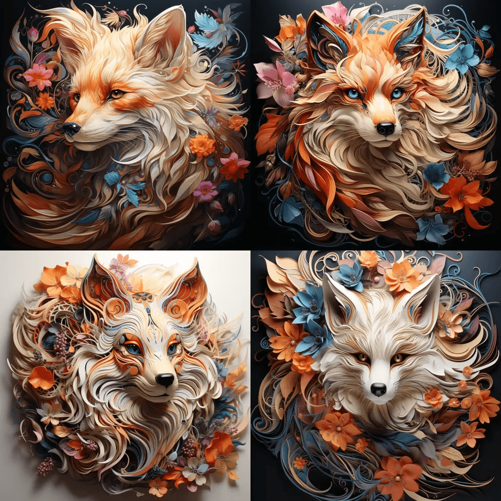 华丽的狐狸，和平，天真，宁静，长长的飘动 - Midjourney Prompt