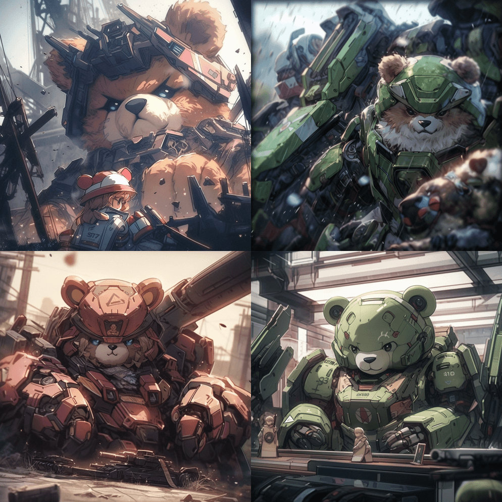 哟，这是超级机甲福兹熊！木偶x高达风格， - Midjourney Prompt
