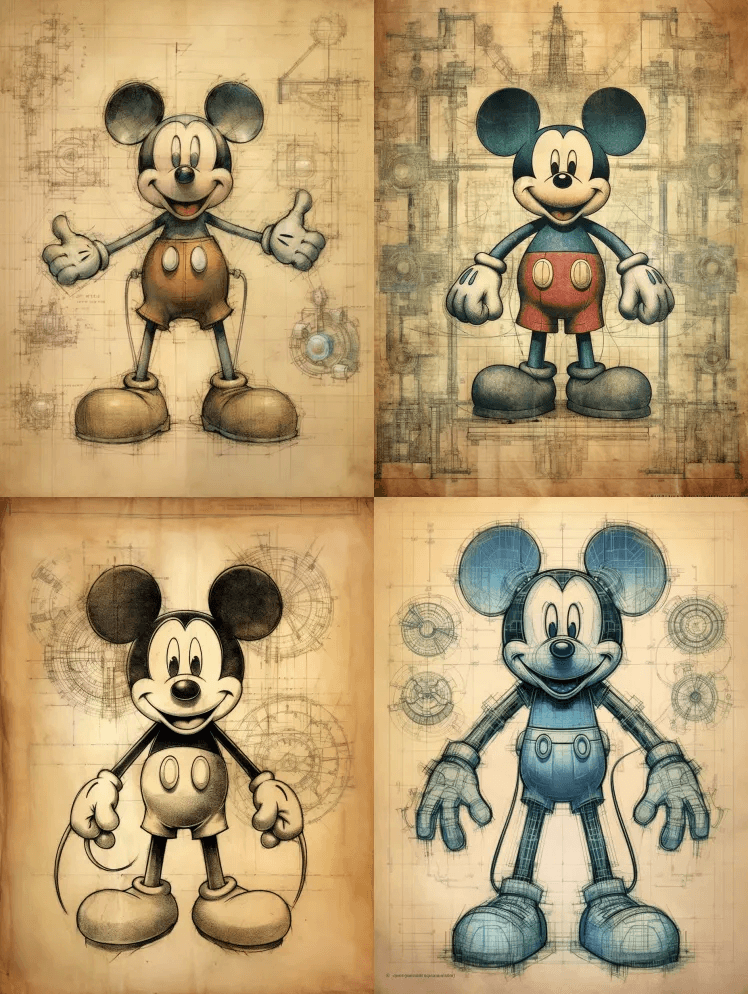 米老鼠：：中心框架：：错综复杂的细节：： - Midjourney Prompt