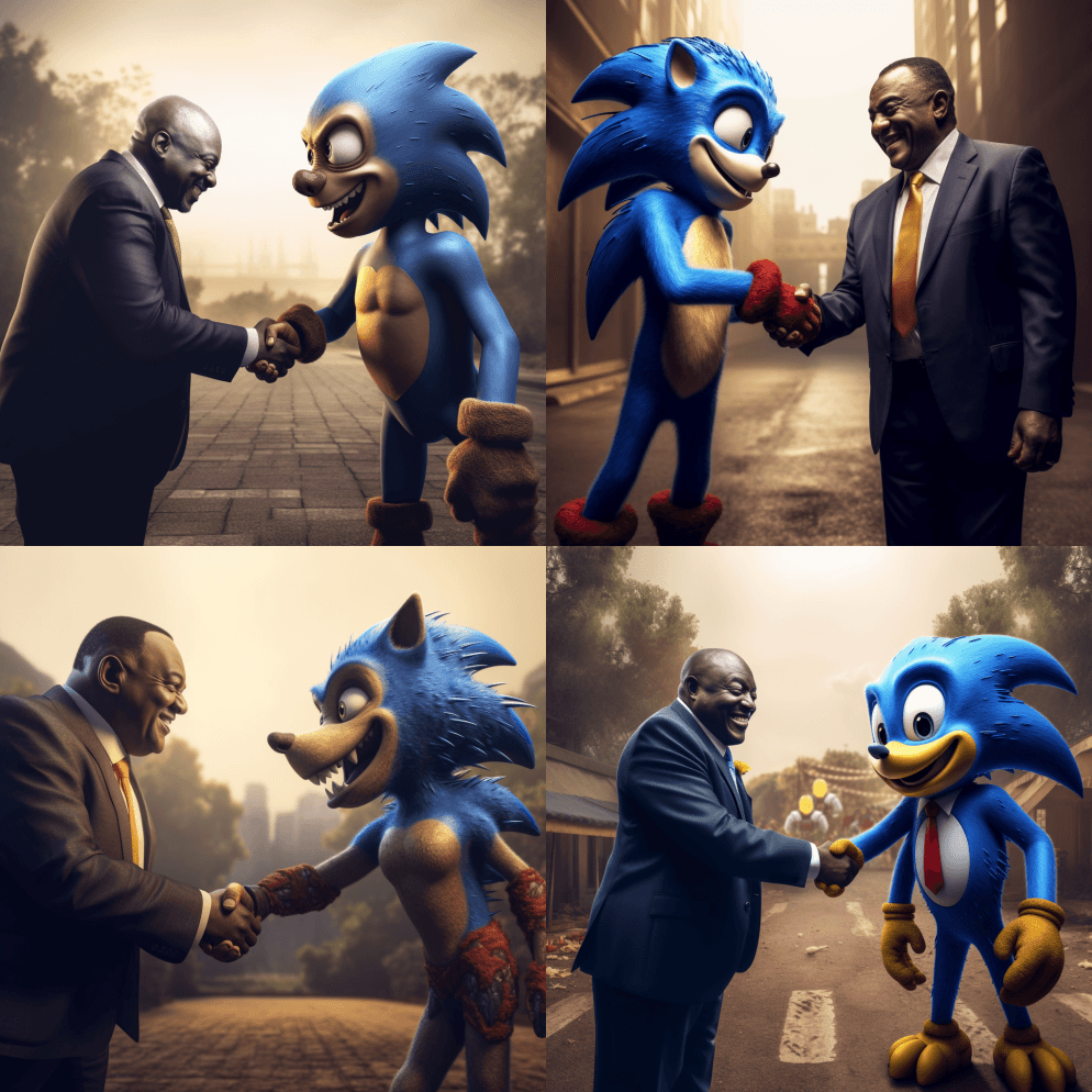 西里尔·拉马福萨在户外与电影版《刺猬音速 - Midjourney Prompt