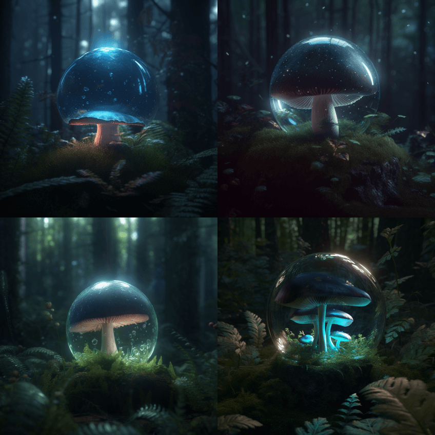 照片逼真的8k透明光滑玻璃球，在黑暗阴暗 - Midjourney Prompt