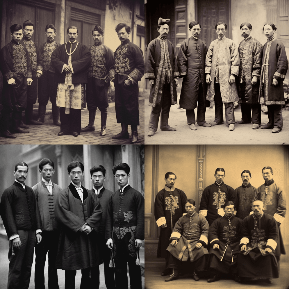 大清时期的意大利人；五个站在年轻的意大利 - Midjourney Prompt