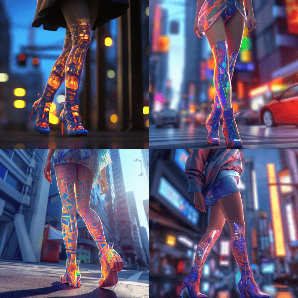 美丽的动漫模特在明亮的未来主义闹市区街道 - Midjourney Prompt