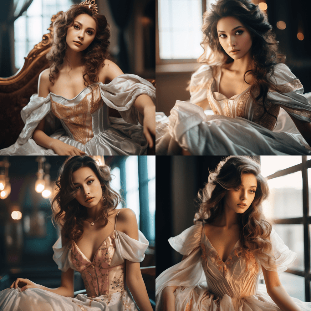 一位美丽得令人惊叹的公主，穿着一件轻薄的 - Midjourney Prompt