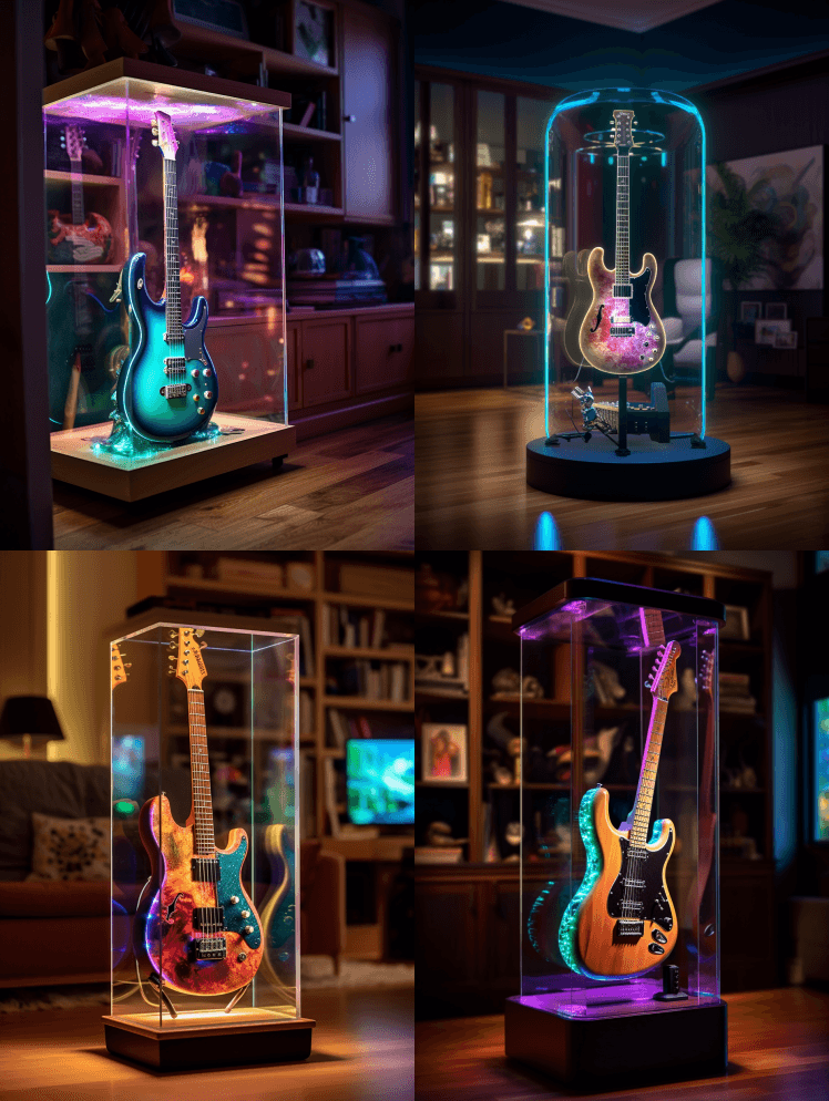 创造一个未来派客厅的现实主义形象，中心有 - Midjourney Prompt