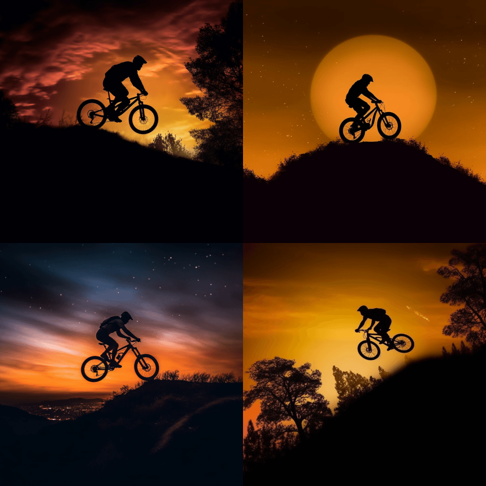 骑自行车时在空中飞翔的人，朱利安·艾伦， - Midjourney Prompt